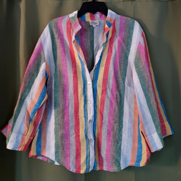 Blitz Made in Italy Rainbow-Striped Linen Button-Down Blouse - Picture 5 of 5